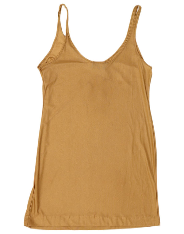 Les Copains Womens Blue Eagle Slip Dress UK 12 Medium Gold