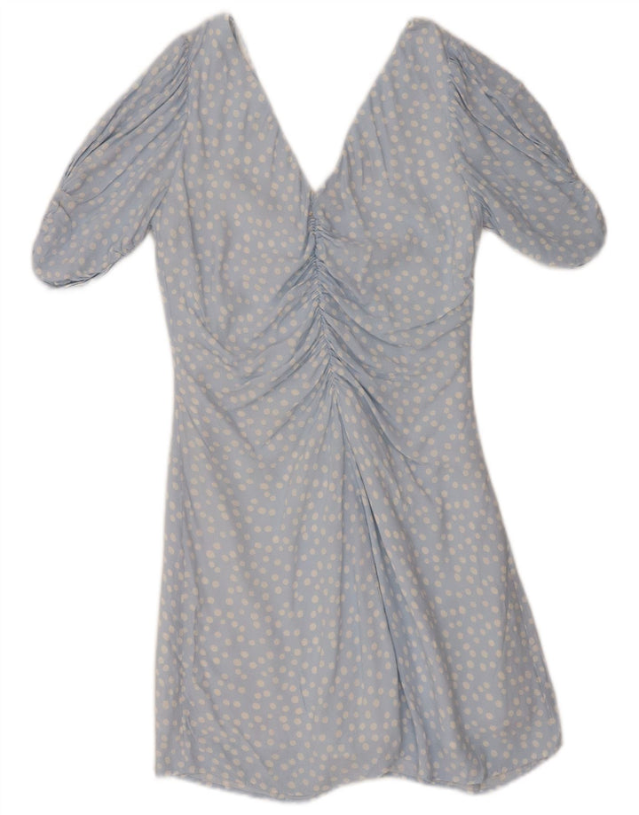 ZARA Womens A-Line Dress UK 8 Small Blue Polka Dot Polyester