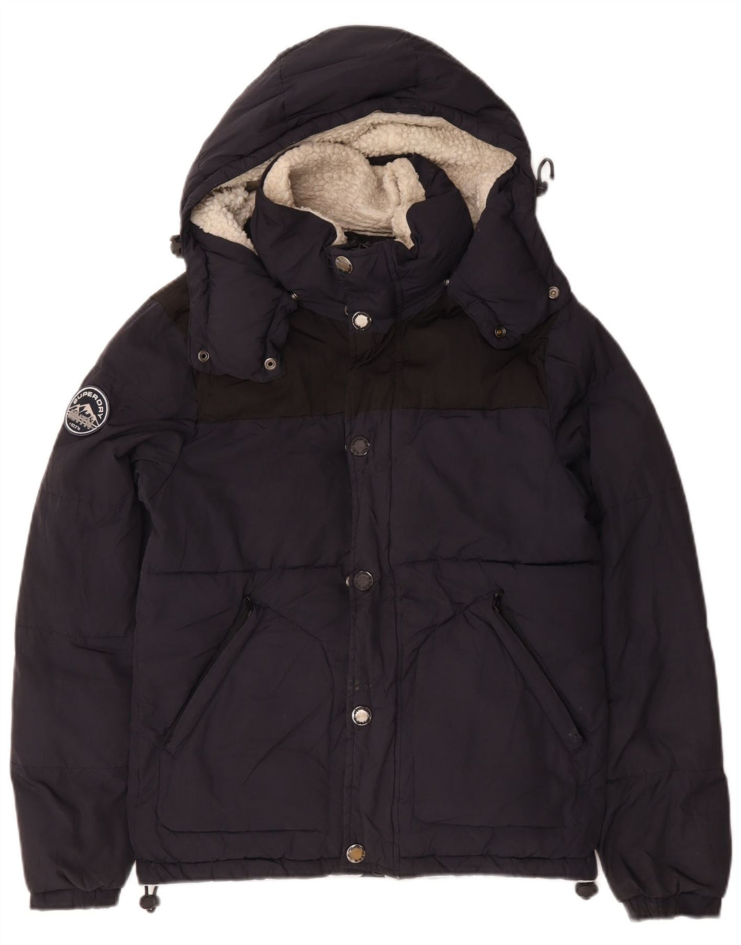 Superdry Herren-Jacke mit Kapuze, gepolstert, UK 36, Größe S, Marineblau, Polyester