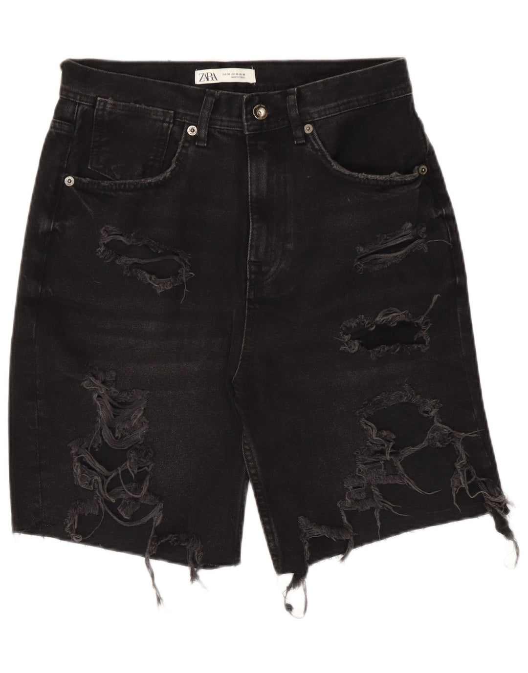Zara Mens Distressed Denim Shorts EU 38 Small W30 Black