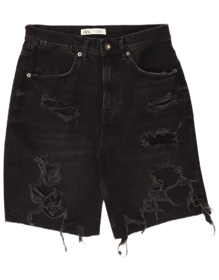 Zara Mens Distressed Denim Shorts EU 38 Small W30 Black
