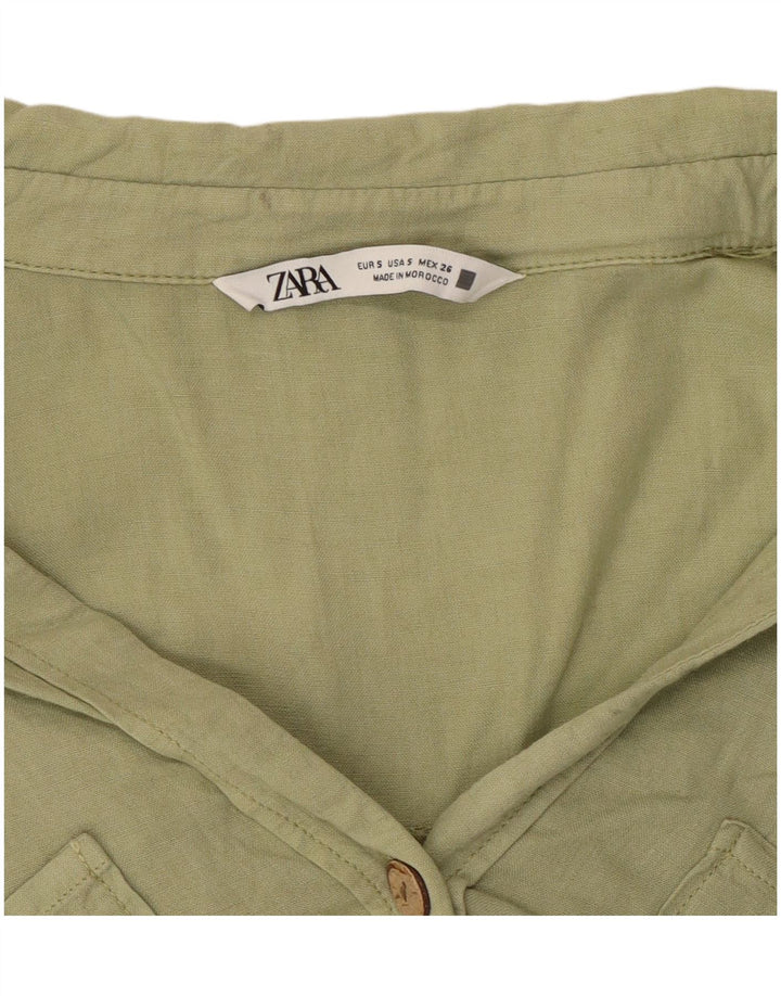 Zara Womens Short Sleeve Oversized Shirt UK 10 Small Green