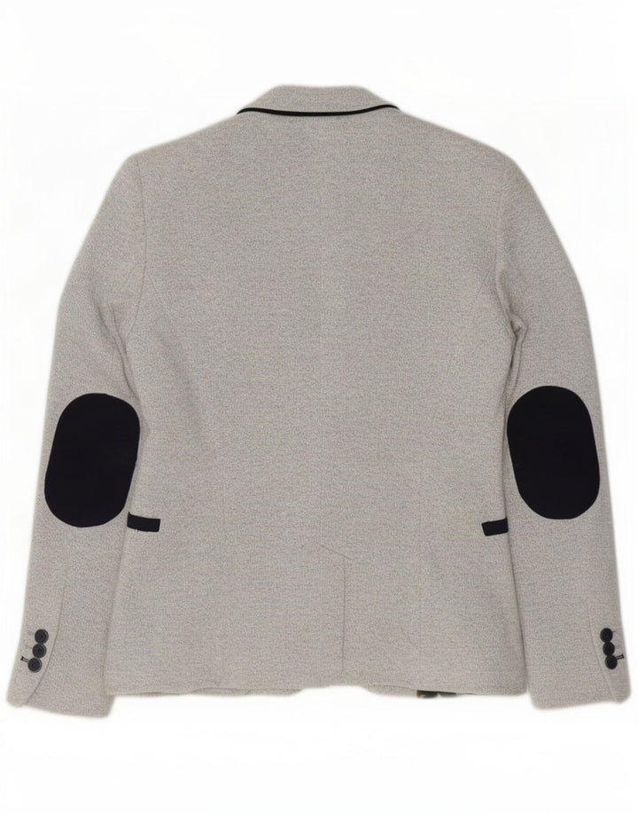 Jaqueta blazer feminina Zara com 1 botão UK 10 poliéster cinza pequeno