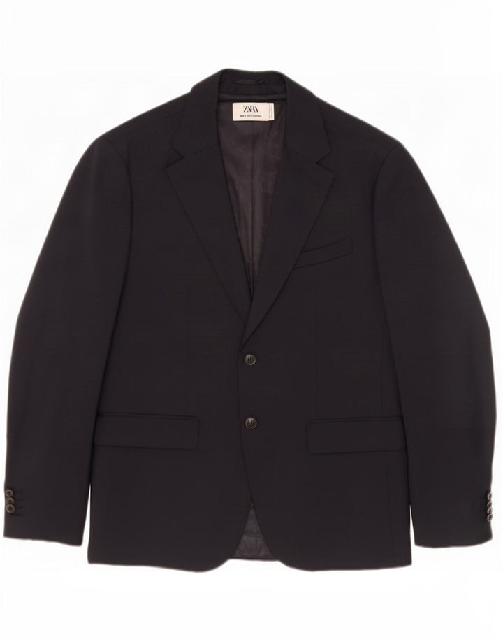 Jaqueta blazer masculina Zara Sartorial com 2 botões EU 50 poliéster azul marinho médio