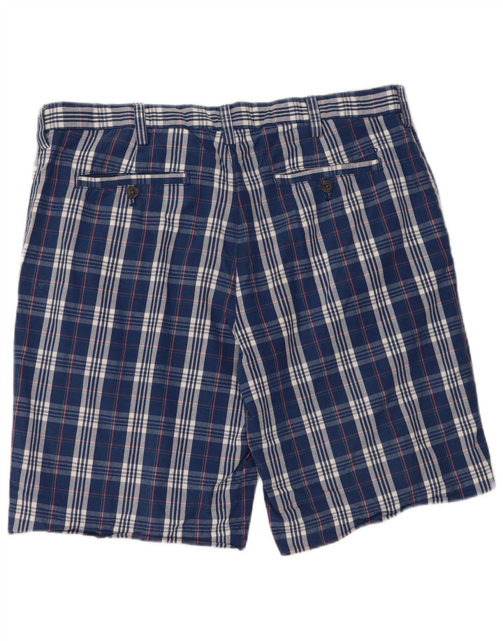 IZOD Mens Chino Shorts W36 Large  Navy Blue Check Cotton