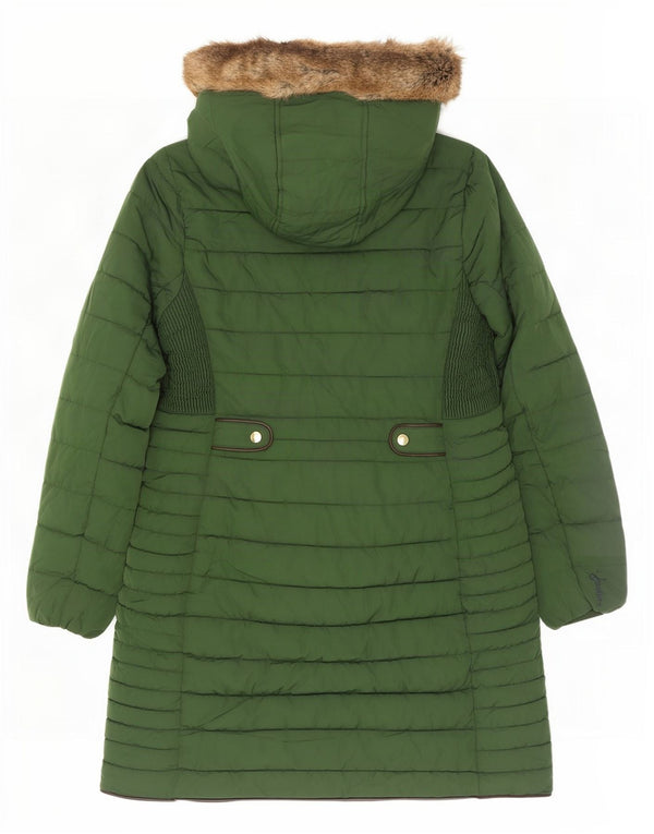Женское стеганое пальто с капюшоном Joules UK 12, средний зеленый полиэстер