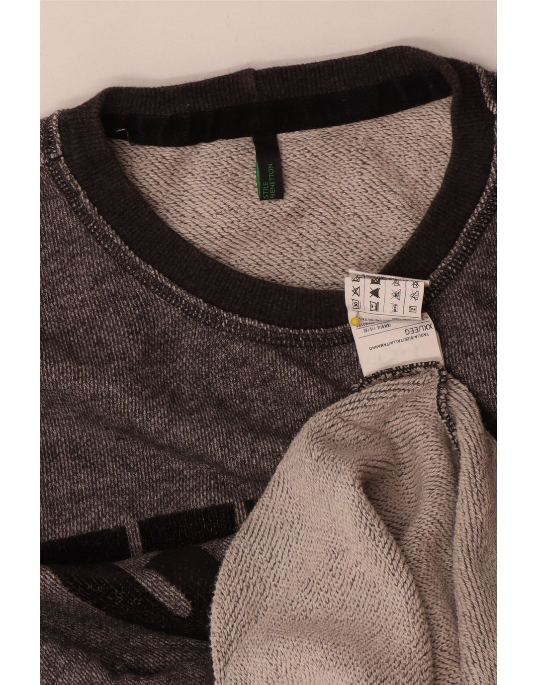 Benetton Mens Graphic Sweatshirt Jumper 2XL Grey Flecked Cotton