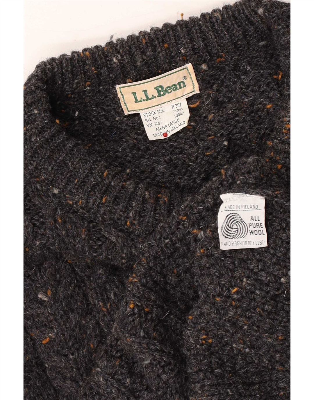 L.L.Bean Mens Boat Neck Jumper Sweater Large Grey Flecked Wool