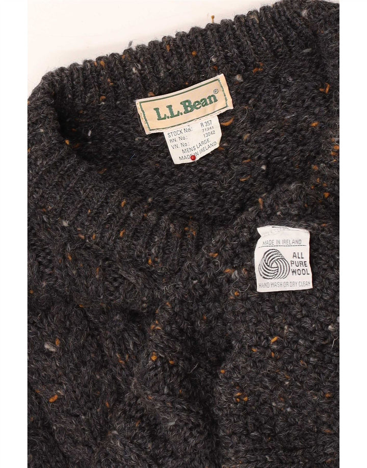 L.L.Bean Mens Boat Neck Jumper Sweater Large Grey Flecked Wool