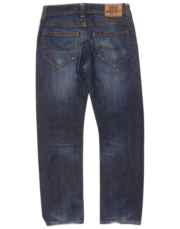 Rifle Mens Straight Jeans W34 L34 Navy Blue Cotton