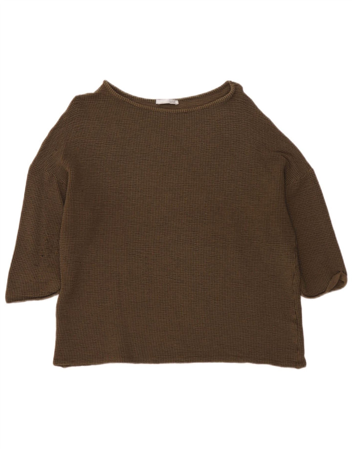 Zara Womens Oversized Top 3/4 Sleeve UK 14 Medium Khaki Viscose