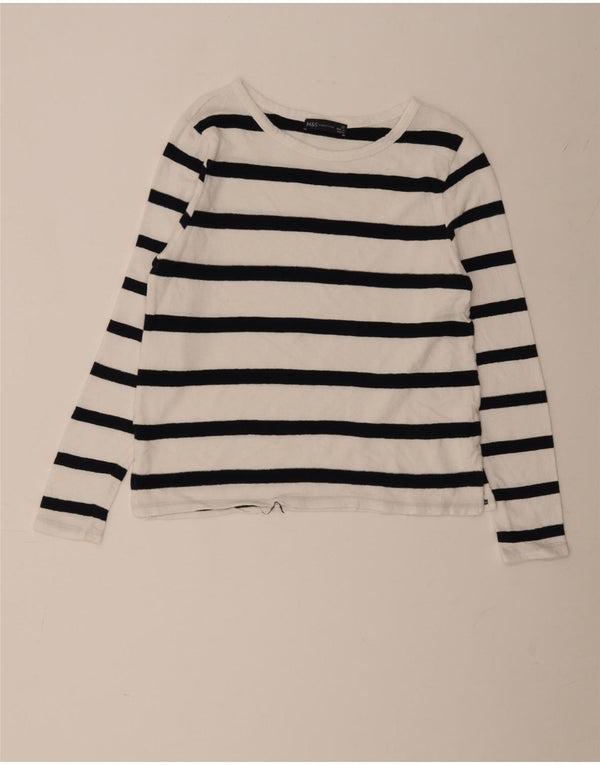 Marks & Spencer Damen Top Langarm UK 10 Small Weiß gestreift Baumwolle