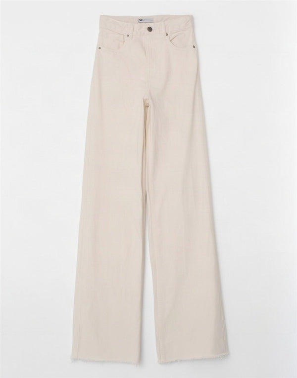 Zara Jean taille haute jambe large pour femme EU 34 2XS W24 L33 coton blanc cassé