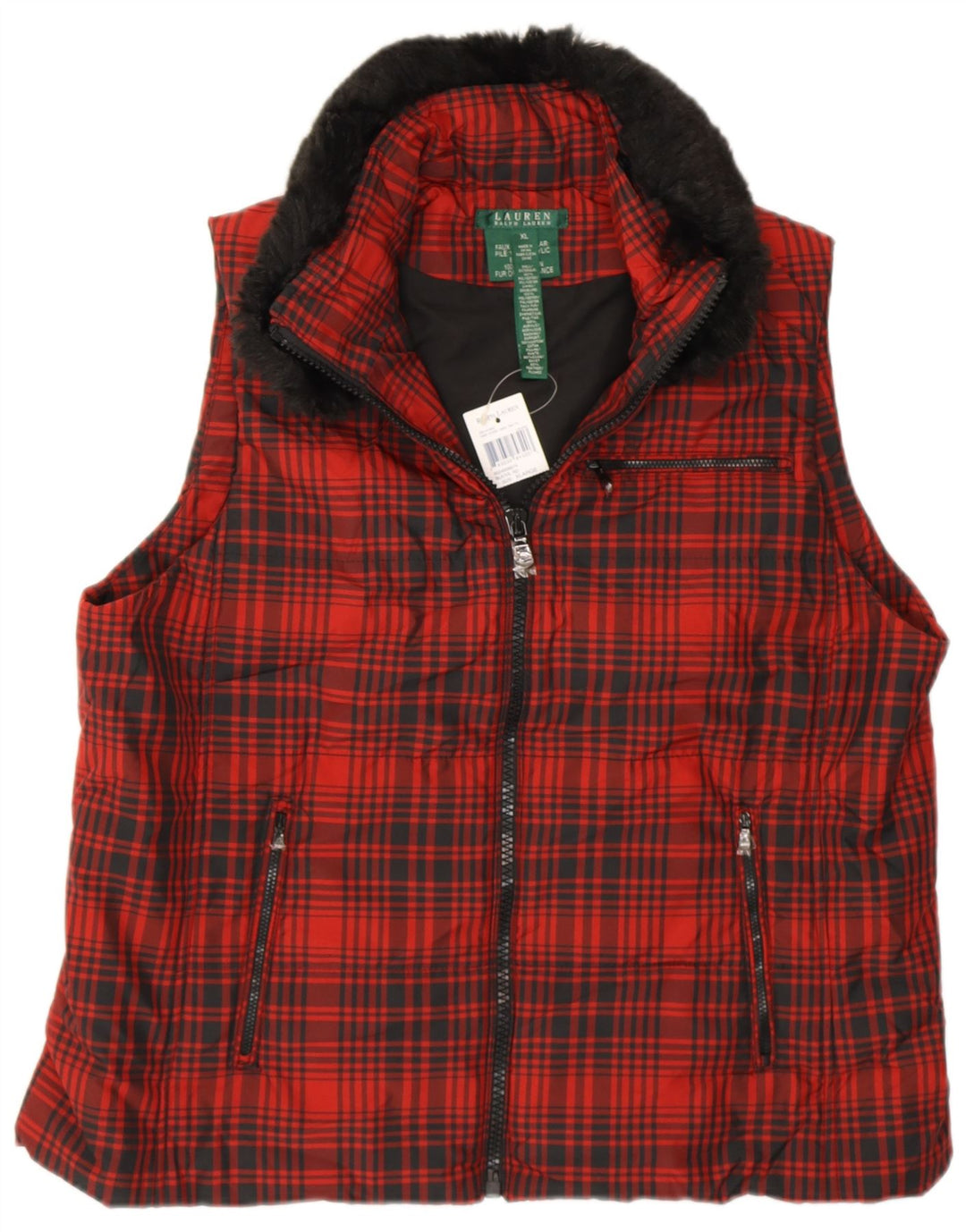 RALPH LAUREN Womens Gilet UK 18 XL Red Check Polyester