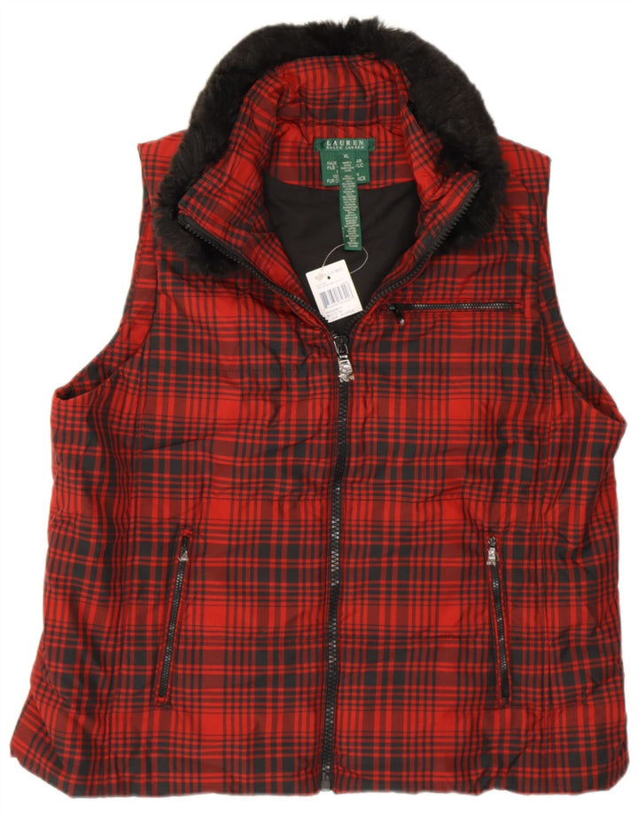 RALPH LAUREN Womens Gilet UK 18 XL Red Check Polyester