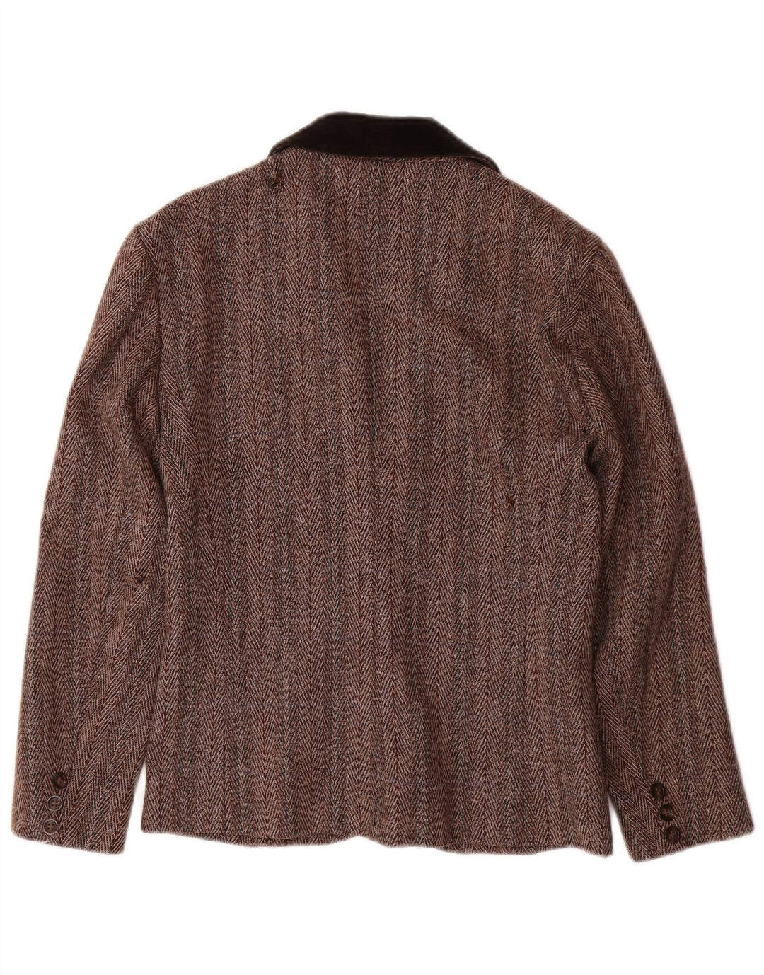 JAEGER Womens 1 Button Blazer Jacket UK 6 XS Brown Herringbone Wool