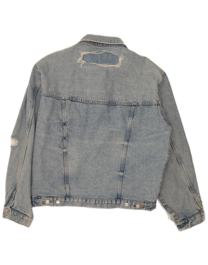 Zara Womens Distressed Oversized Denim Jacket UK 14 Medium Blue Cotton