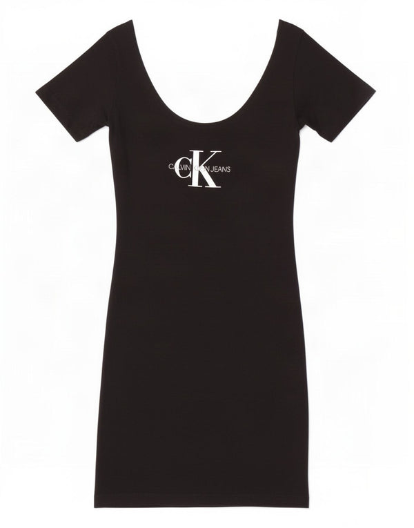 Calvin Klein Jeans Vestido estilo camiseta gráfico para mujer UK 8 Small Negro