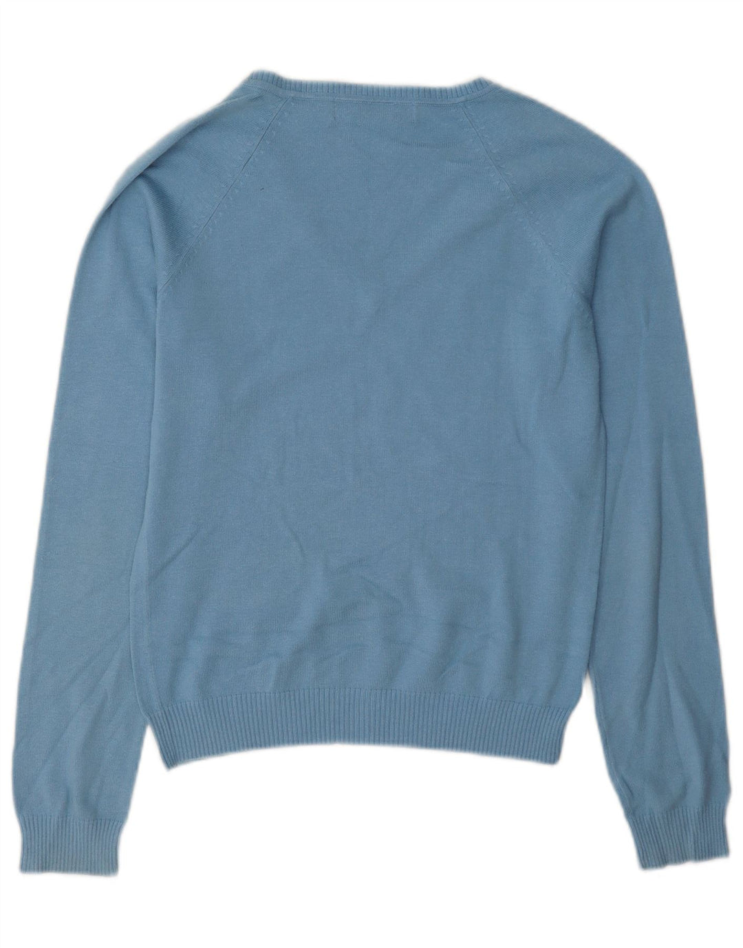 Zara Womens V-Neck Jumper Sweater UK 12 Medium Blue Cotton