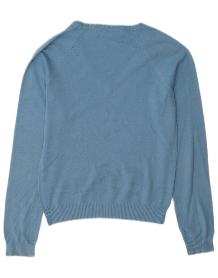 Zara Womens V-Neck Jumper Sweater UK 12 Medium Blue Cotton