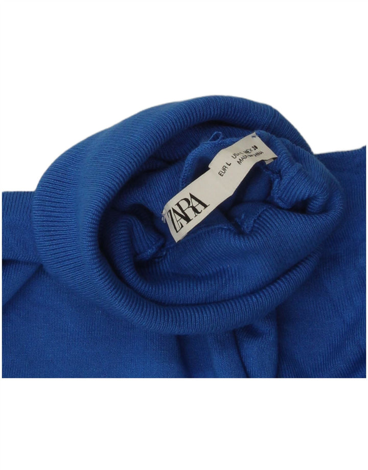 Zara Womens Roll Neck Jumper Sweater UK 14 Large Blue Viscose