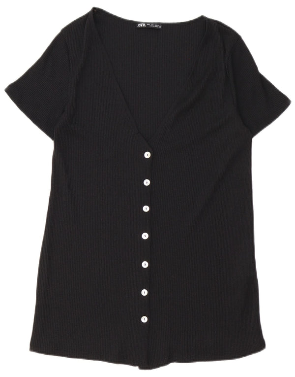 Camicia Zara da donna a maniche corte camicetta UK 10 piccola viscosa nera