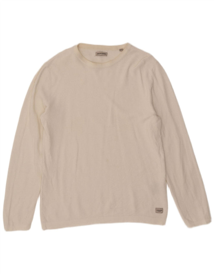 Jack & Jones Mens Crew Neck Jumper Sweater Large White Cotton