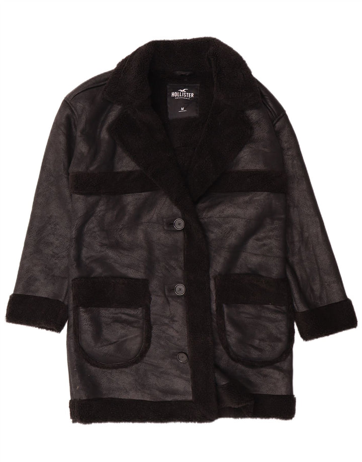 Hollister Womens Sherpa Coat UK 14 Medium Black Polyester