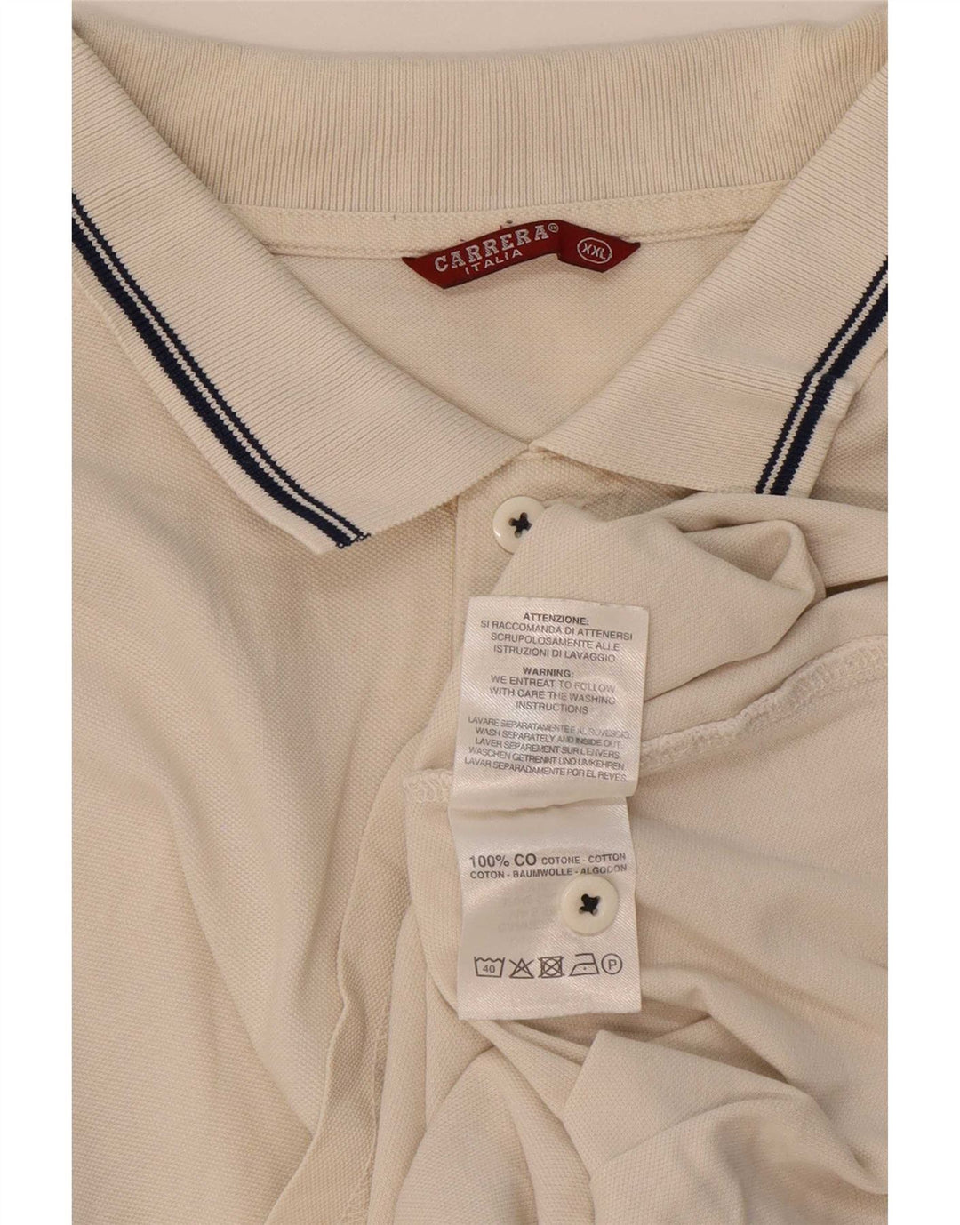 Carrera Mens Polo Shirt 2XL White Striped Cotton