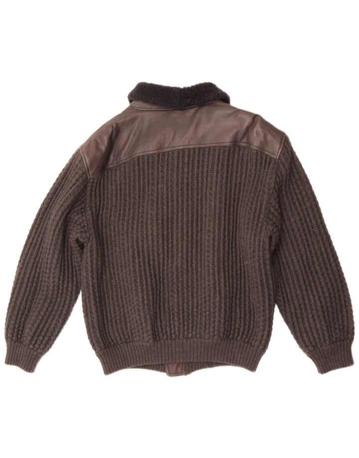 Vintage Mens Knit Bomber Jacket IT 54/56 XL Grey Colourblock Wool