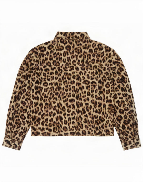 Zara Womens Crop Bomber Jacket UK 14 Medium Brown Animal Print Linen