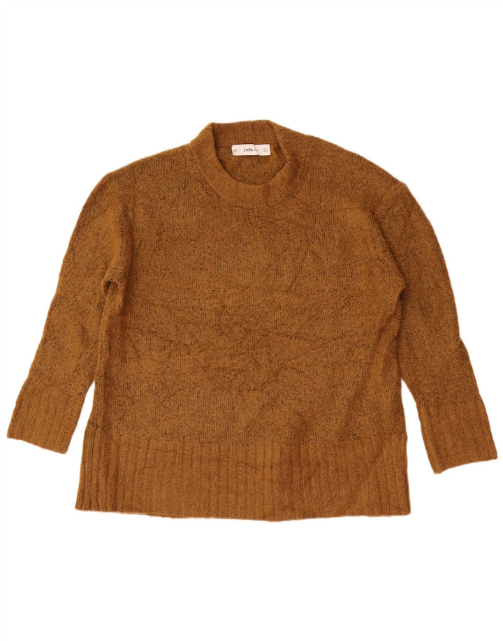 Zara Womens Oversized Crew Neck Jumper Sweater UK 10 Small Khaki