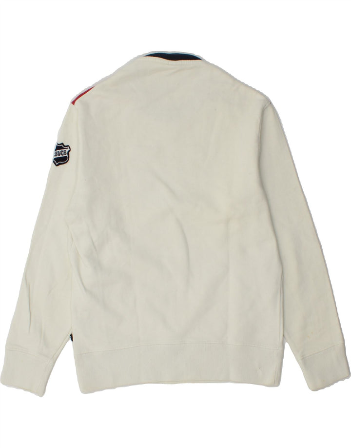 ASICS Boys Graphic Sweatshirt Jumper 13-14 Years Off White Colourblock Vintage Asics and Second-Hand Asics from Messina Hembry 