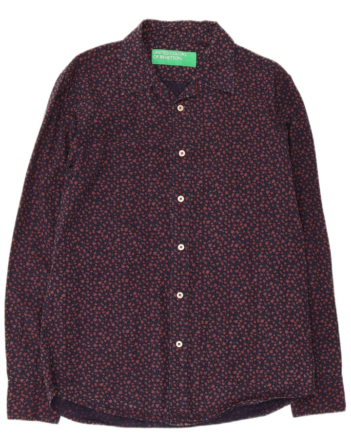 BENETTON Mens Shirt Medium Navy Blue Floral