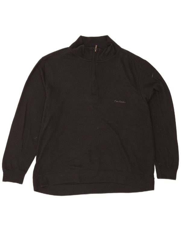 Pierre Cardin Mens Zip Neck Sweatshirt Jumper 4XL Black Cotton