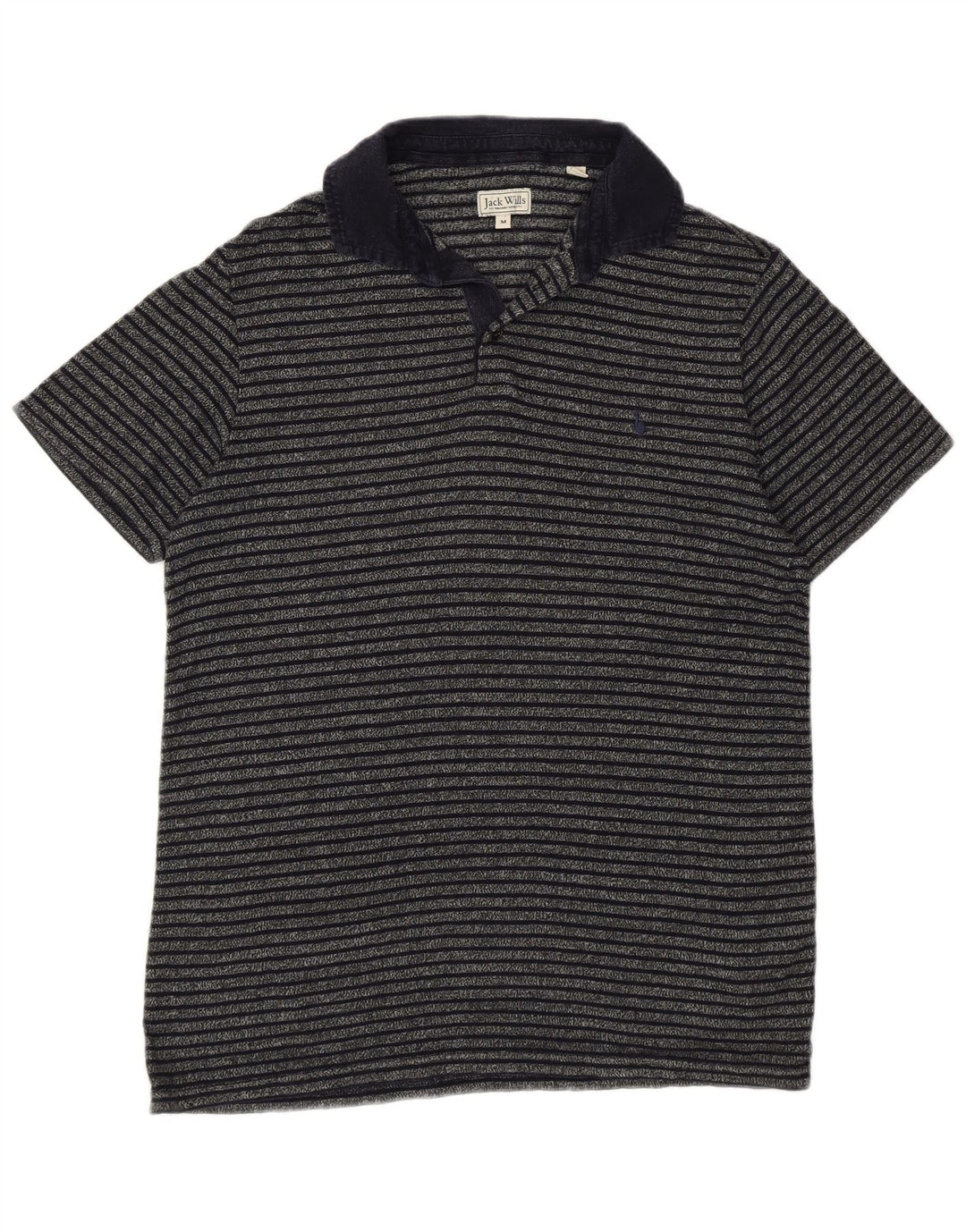 JACK WILLS Mens Polo Shirt Medium Navy Blue Striped Cotton