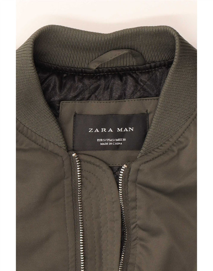 Zara Hombre Abrigo UK 36 Small Caqui Poliéster