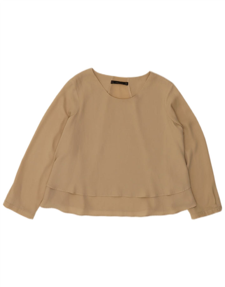 Camicetta a maniche lunghe da donna Zara UK 14 Poliestere beige medio