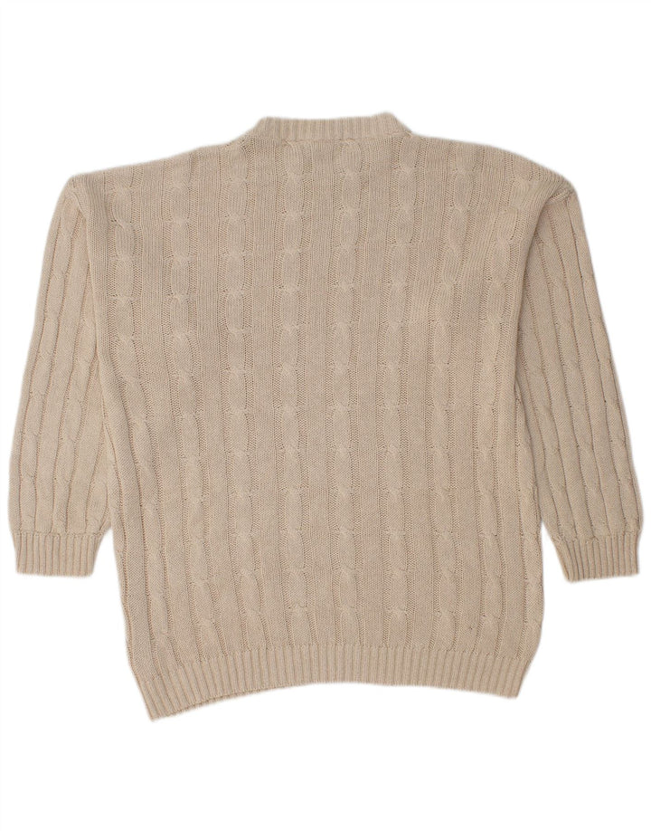 Vintage Mens Crew Neck Jumper Sweater Large Beige Cotton