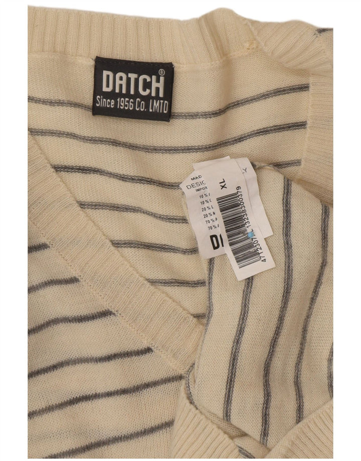 DATCH Herre V-hals sweater XL Off White Stribet akryl