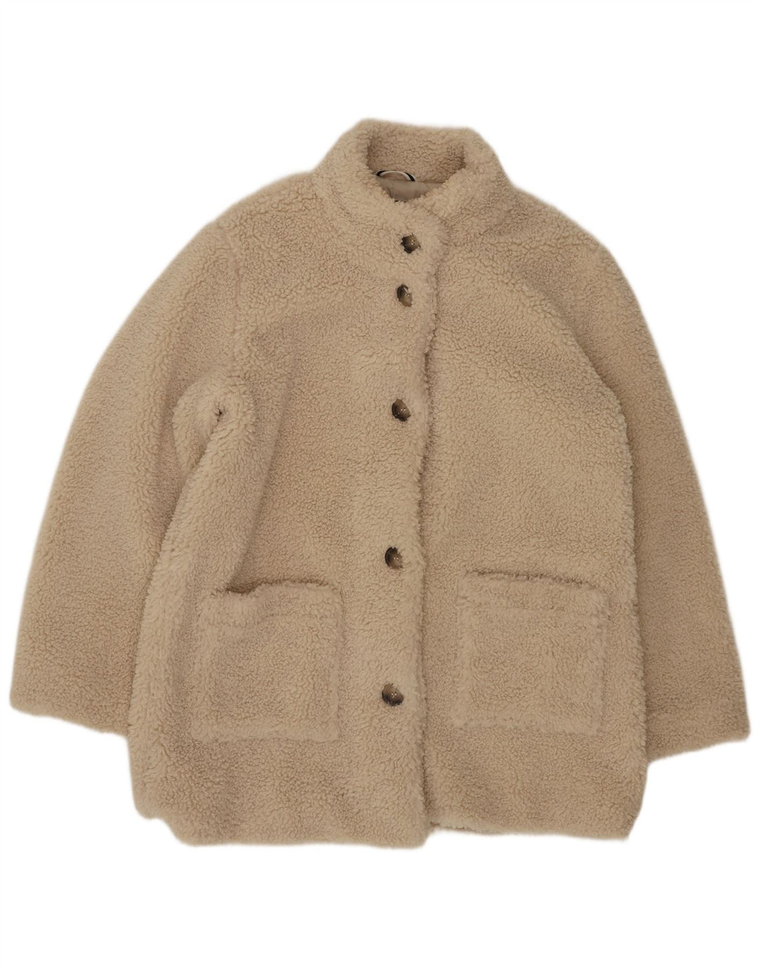Crew Clothing Womens Teddy Bear Fleece Jacket UK 14 Large Beige Polyester