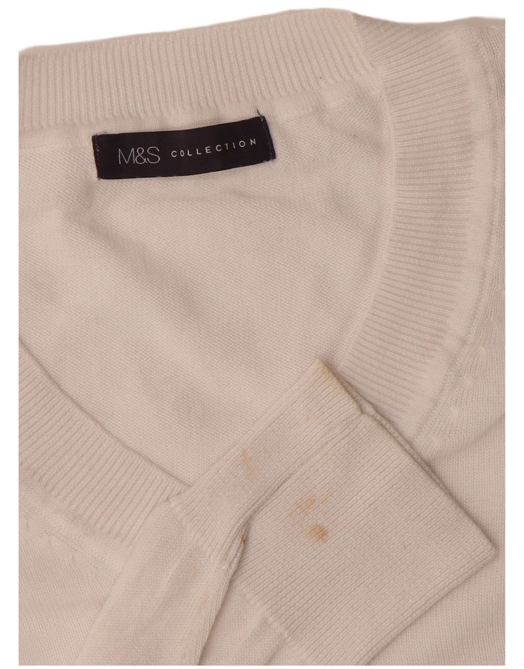 Marks & Spencer Mens V-Neck Jumper Sweater XL White Cotton