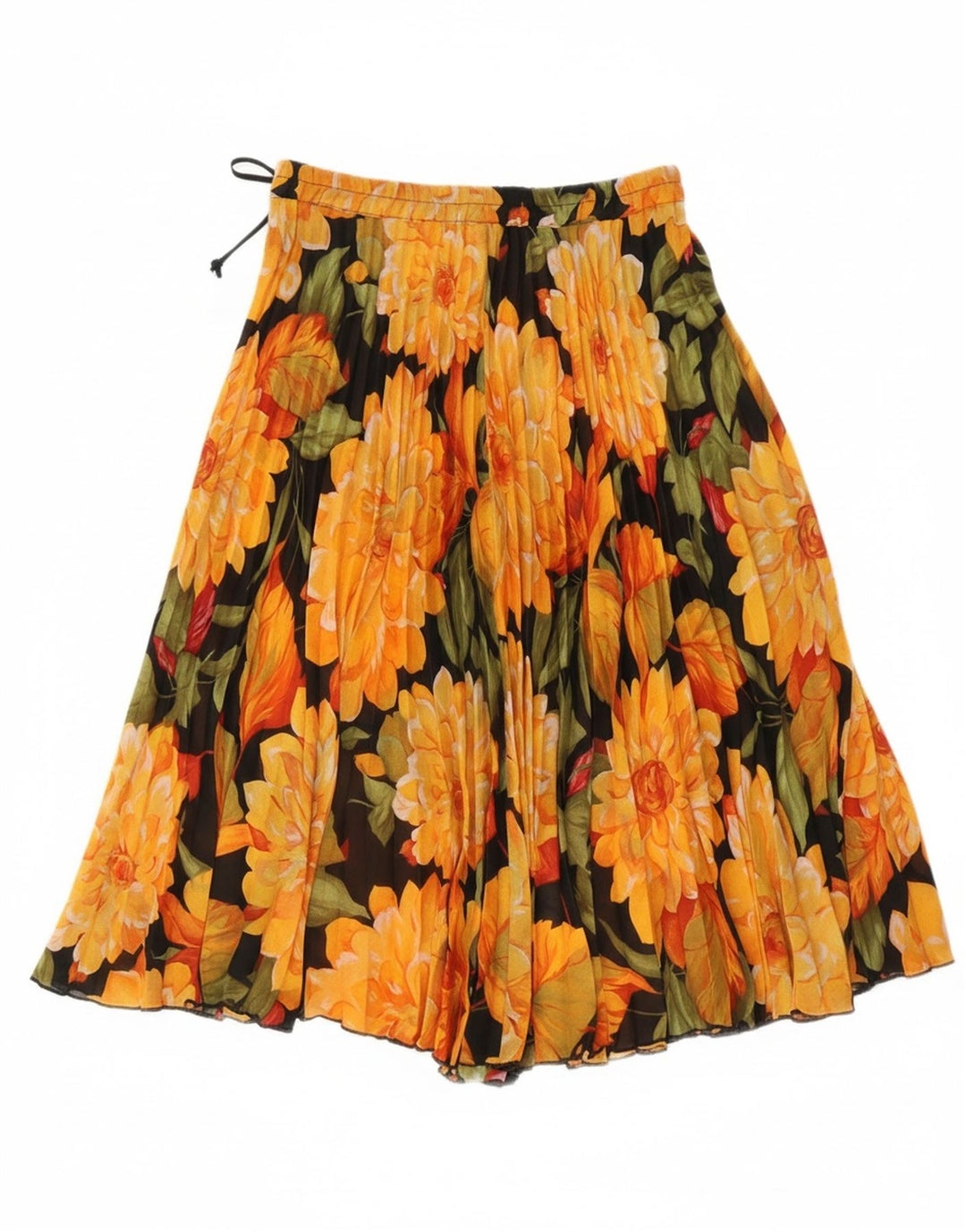VINTAGE Womens Pleated Skirt W30 Medium Orange Floral Polyester Vintage Vintage and Second-Hand Vintage from Messina Hembry 