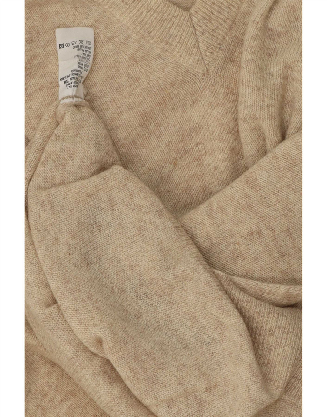 Vintage Mens V-Neck Jumper Sweater Large Beige Flecked Wool