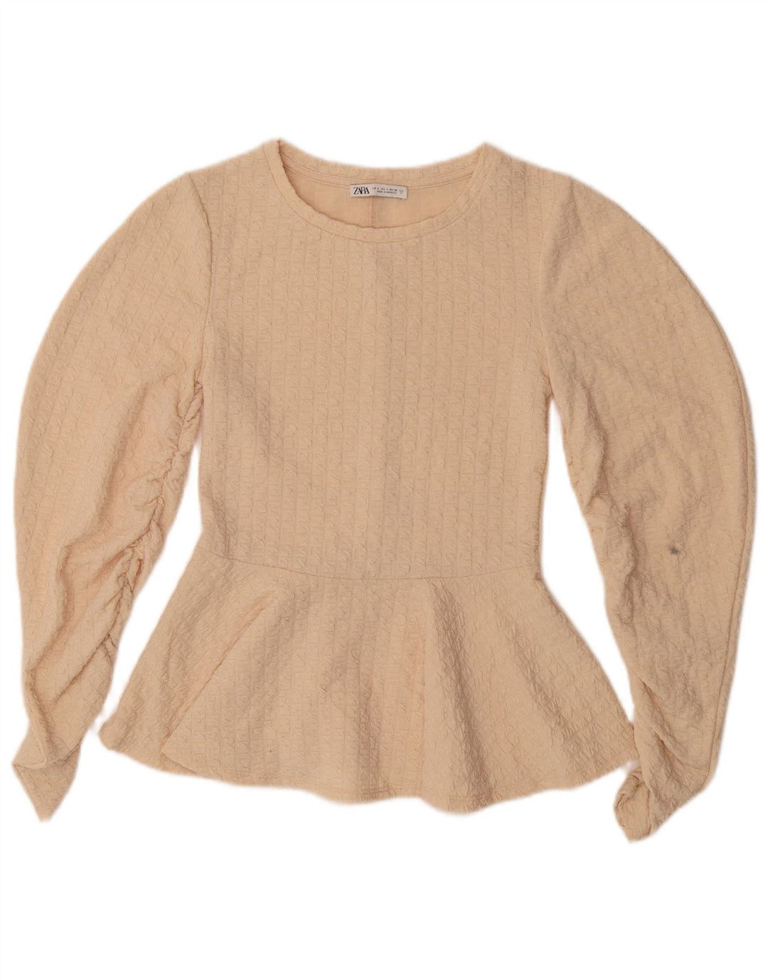 ZARA Womens Long Sleeve Blouse Top UK 8 Small Beige Polyester