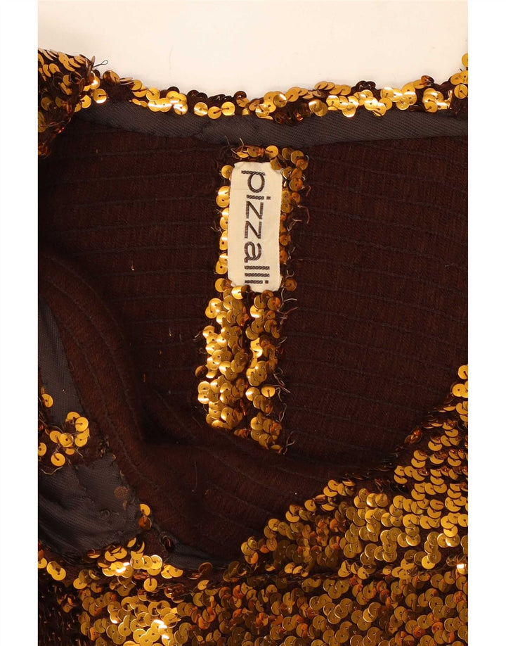 Vintage Damen Ärmelloses Pailletten-Crop-Top UK 12 Medium Gold