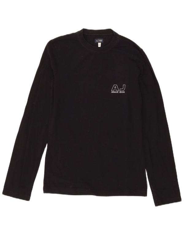 Armani Jeans Top grafico da uomo a maniche lunghe in cotone nero medio