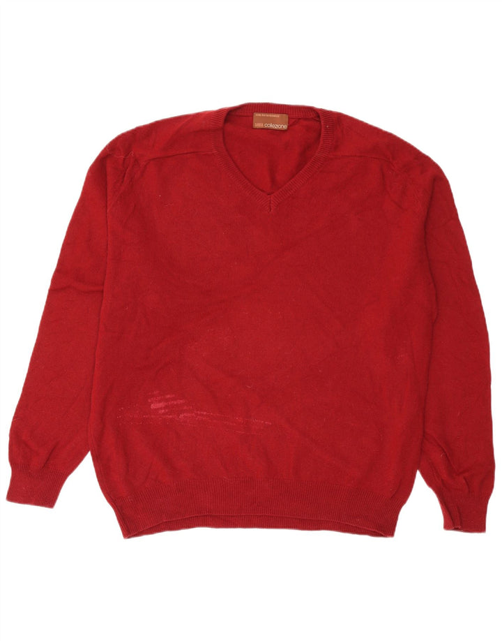 Marks & Spencer Pull col V pour homme en laine bordeaux moyen