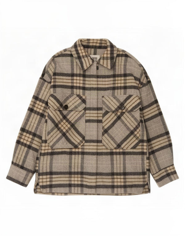 Zara Mujer Chaqueta Shacket UK 44 Cuadros Gris Medio