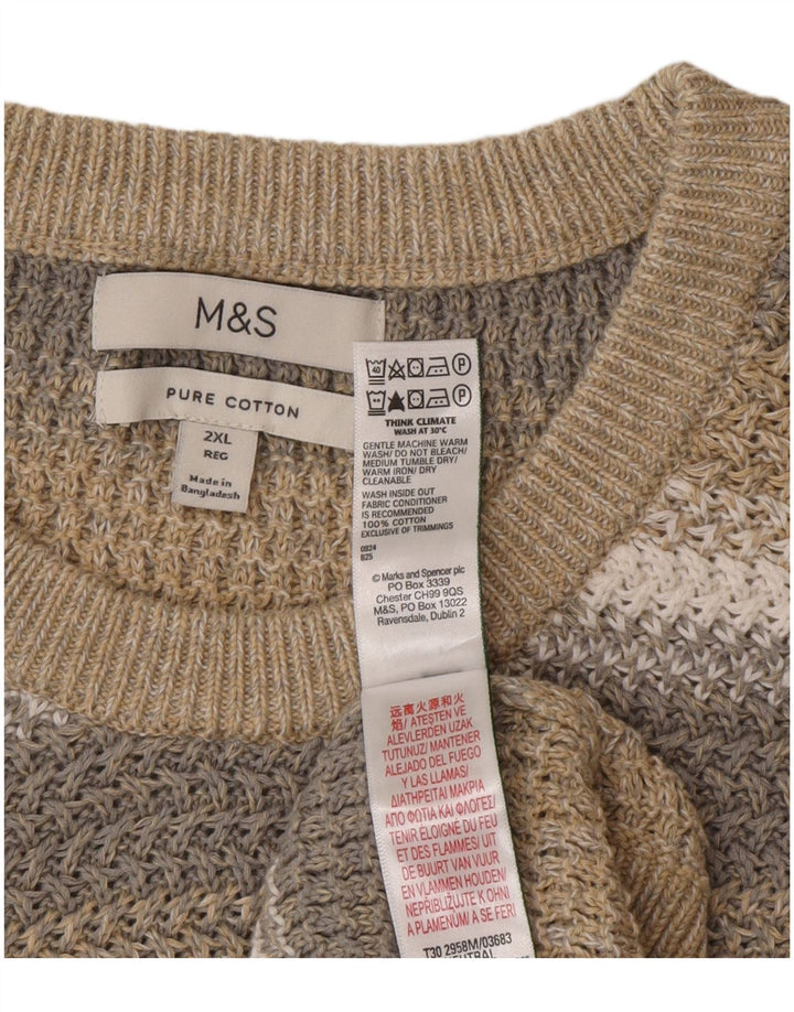 Marks & Spencer Mens Regular Fit Crew Neck Jumper Sweater 2XL Beige Striped